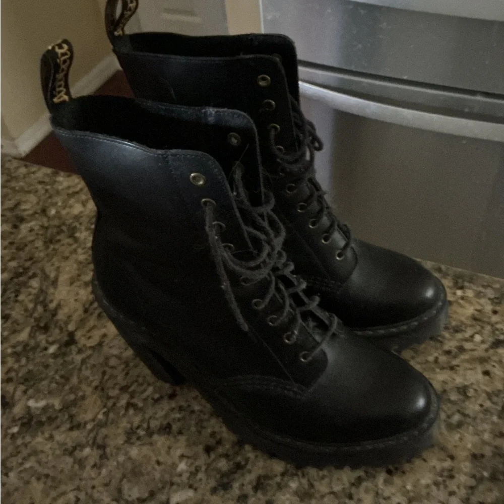 Dr. Martens Women's Black with Burgundy Toe Lace-Up Chunky Heel Boots - Picture 5 of 7